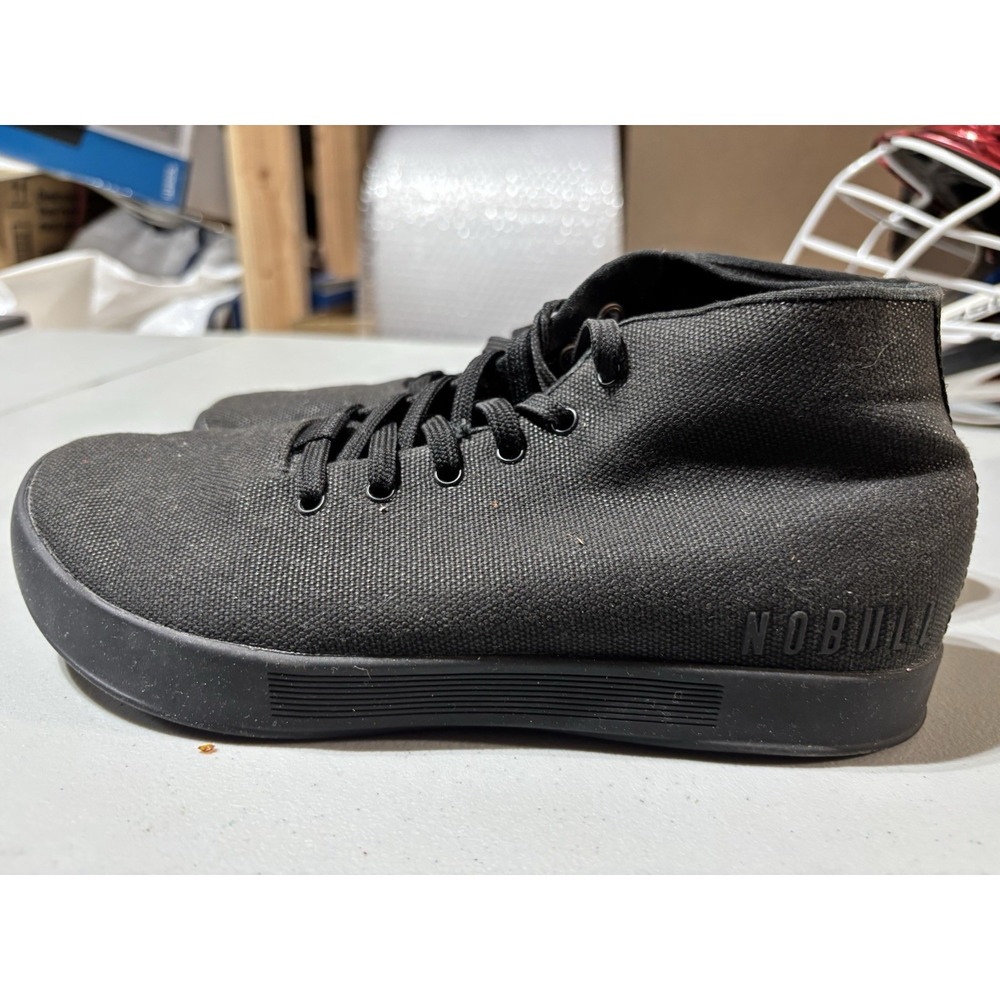 Nobull Mens 6.5 Womens 8 Mid Top Trainers Unisex Black Lace Up Sneakers